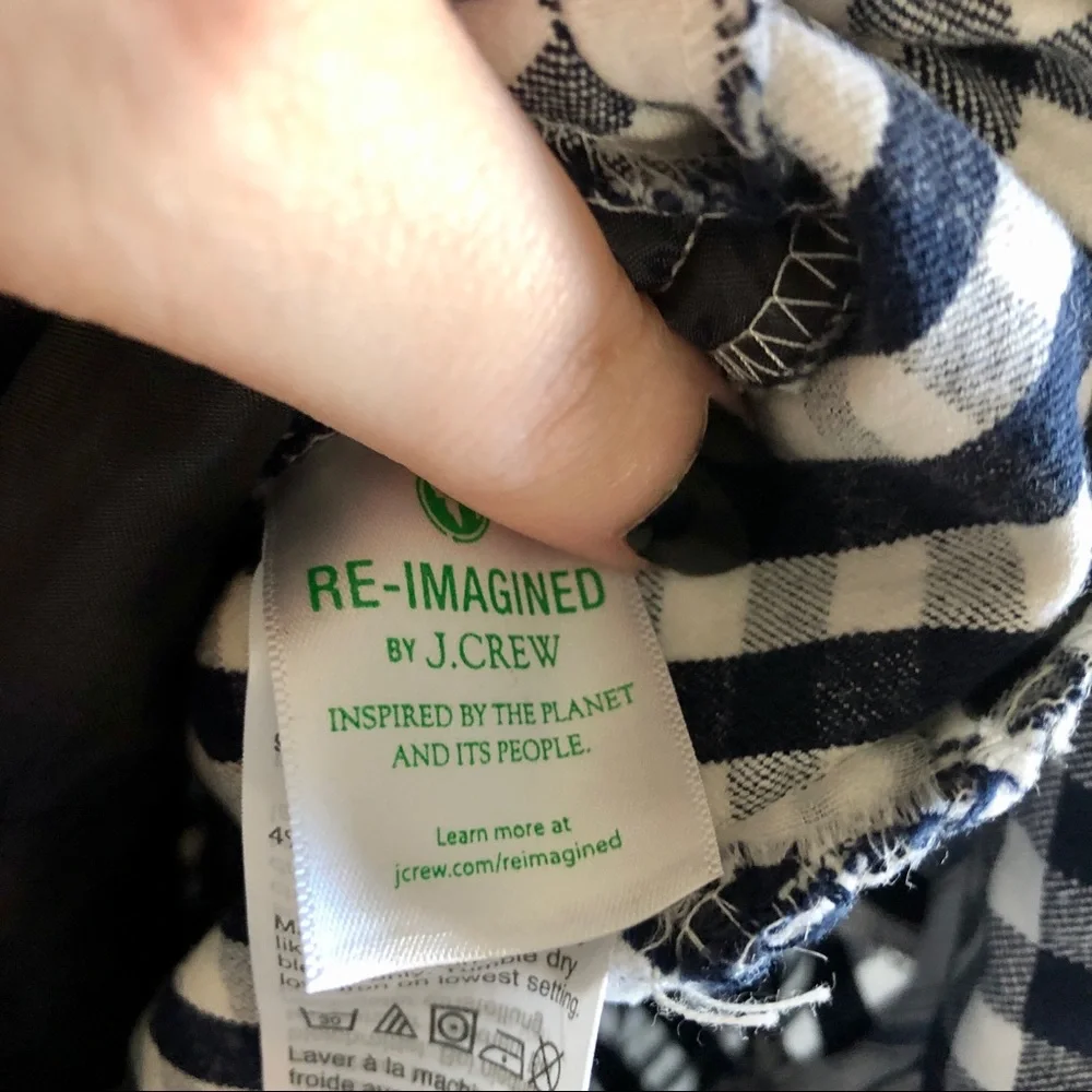 J. Crew Navy Blue and White High Waisted Cropped Gingham Pants